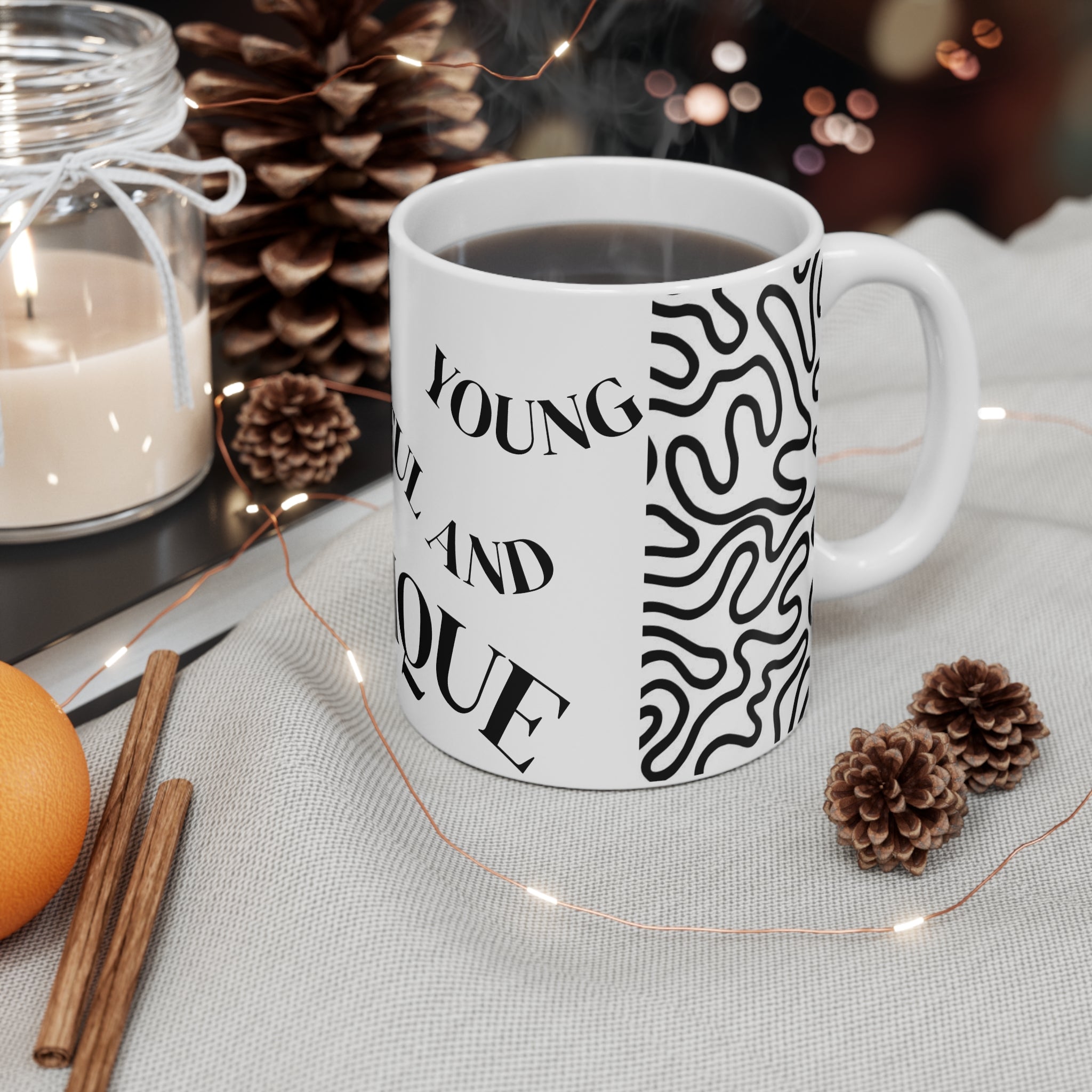 Stay Beautiful and Unique Mug — Black & White Inspirational 11oz Coffee Cup